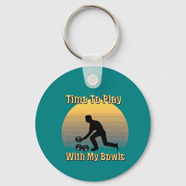 Teal Lawn Bowls Playtime, Keyring (Front)