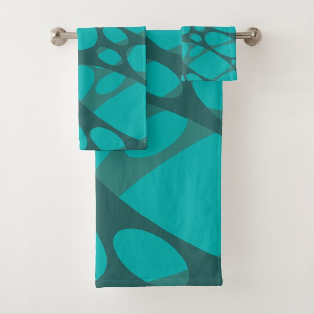 Teal Layered Ovals  Bath Towel Set (Insitu)