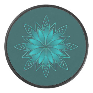 Teal Leaf Mandala Design on Dark Cyan