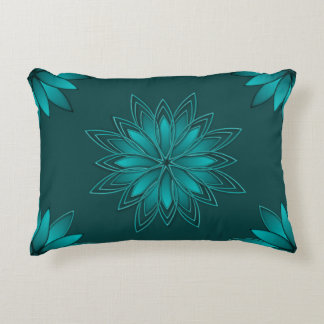 Teal Leaf Mandala Design on Dark Cyan Accent Pillow