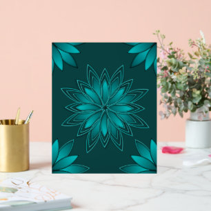 Teal Leaf Mandala Design on Dark Cyan Acrylic Sign