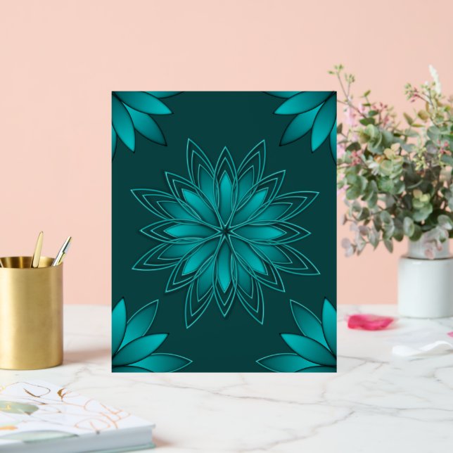 Teal Leaf Mandala Design on Dark Cyan Acrylic Sign (Wedding)