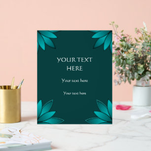 Teal Leaf Mandala Design on Dark Cyan Acrylic Sign