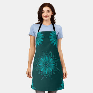 Teal Leaf Mandala Design on Dark Cyan Apron