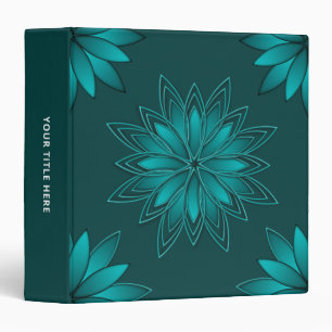 Teal Leaf Mandala Design on Dark Cyan Binder