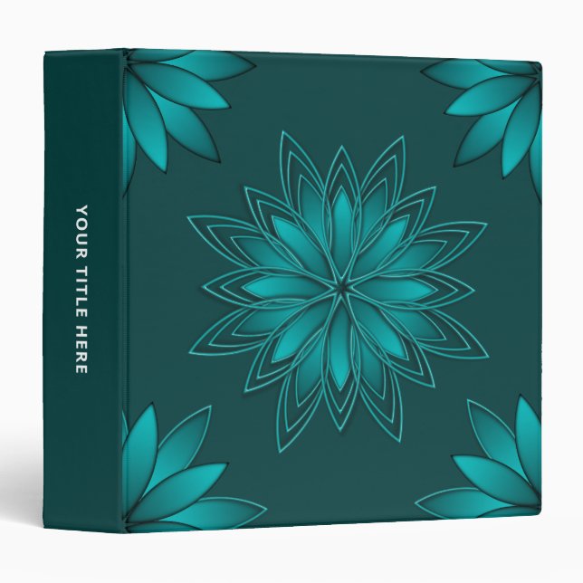 Teal Leaf Mandala Design on Dark Cyan Binder (Front/Spine)