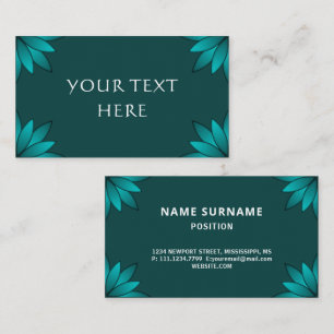 Teal Leaf Mandala Design on Dark Cyan Business Card