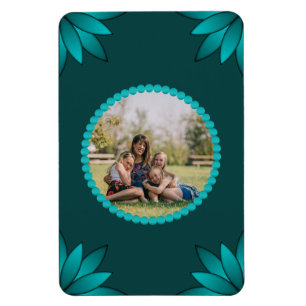 Teal Leaf Mandala Design on Dark Cyan Magnet