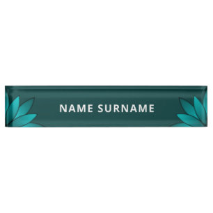 Teal Leaf Mandala Design on Dark Cyan Nameplate