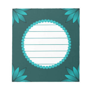 Teal Leaf Mandala Design on Dark Cyan Notepad