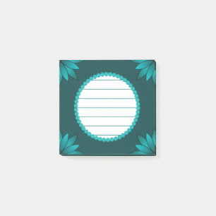 Teal Leaf Mandala Design on Dark Cyan Post-it Notes