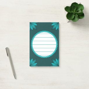 Teal Leaf Mandala Design on Dark Cyan Post-it Notes
