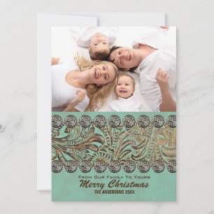 Teal Leather Country Western Christmas Photo Holiday Card