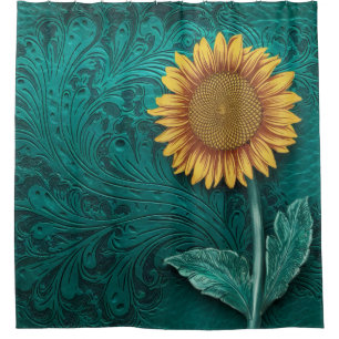 Teal Leather Tooled Yellow Sunflower