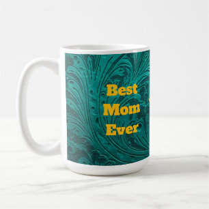 Teal Leather Tooled Yellow Sunflower Best Mom Ever Coffee Mug