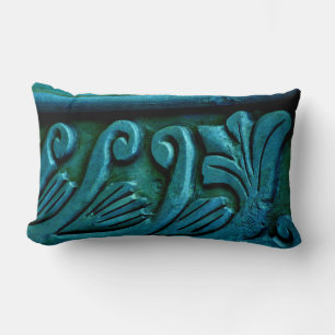 Teal Leaves Lumbar Pillow
