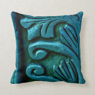 Teal Leaves Throw Pillow