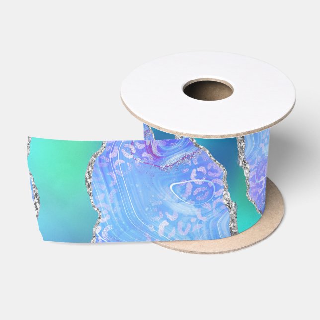 Teal Leopard Agate | Glam Abstract Stone Pattern Satin Ribbon (Spool)
