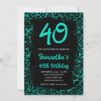 Teal Leopard Foil Painted Black 40th Birthday