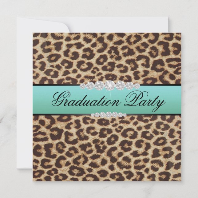Teal Leopard Graduation Party Invitation (Front)
