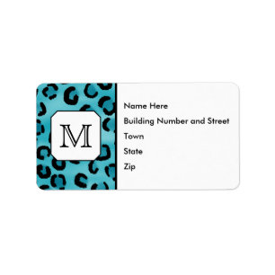 Teal Leopard Print, Custom Monogram. Label