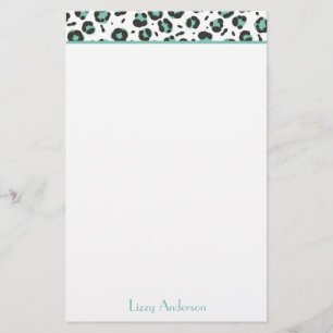 Teal Leopard Print Personalized Stationery