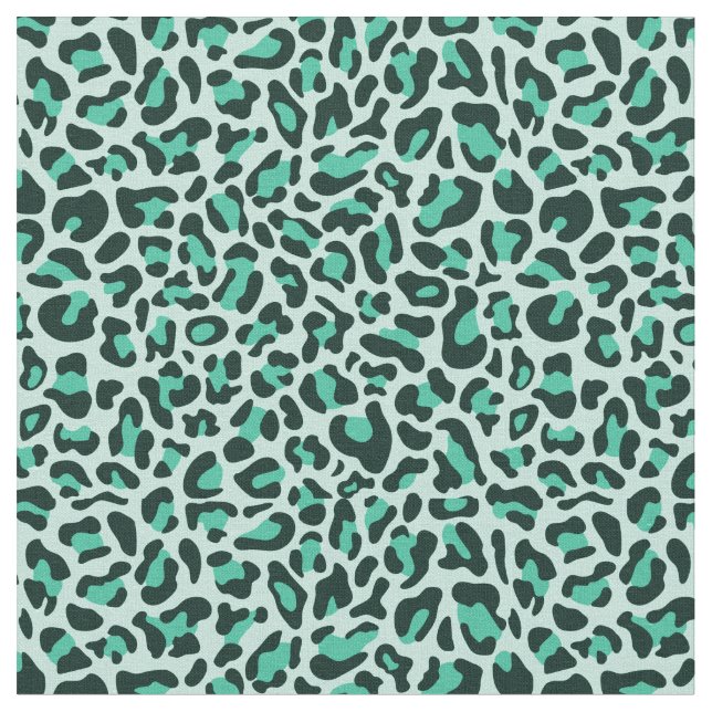 Teal Leopard Print Trendy Retro Fabric (Close Up)