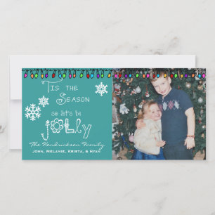 Teal Let's Be Jolly Christmas Holiday Photo Card