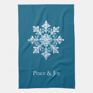 Teal Light Blue White Snowflake Christmas Kitchen Towel