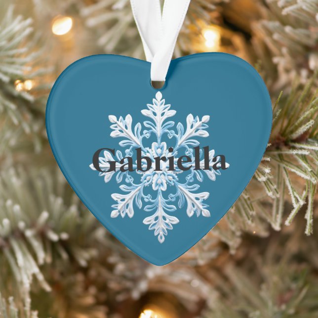 Teal Light Blue White Snowflake Christmas Name Ornament (Tree)