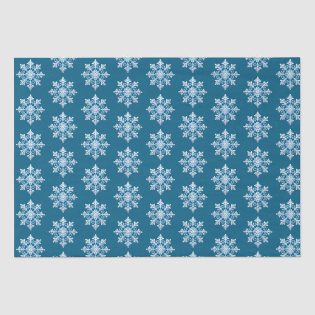 Teal Light Blue White Snowflake Christmas Tissue Paper (Front)