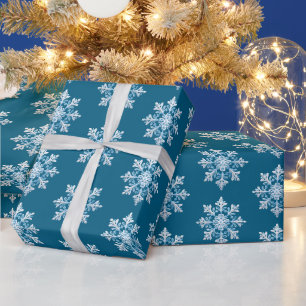 Teal Light Blue White Snowflake Christmas Wrapping Paper