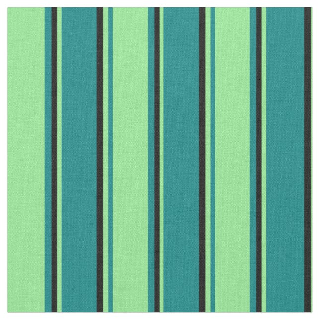 Teal, Light Green, and Black Stripes Fabric (Close Up)