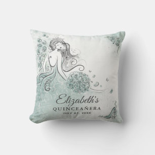 Teal Light Sage Seafoam Green Princess Quinceanera Throw Pillow