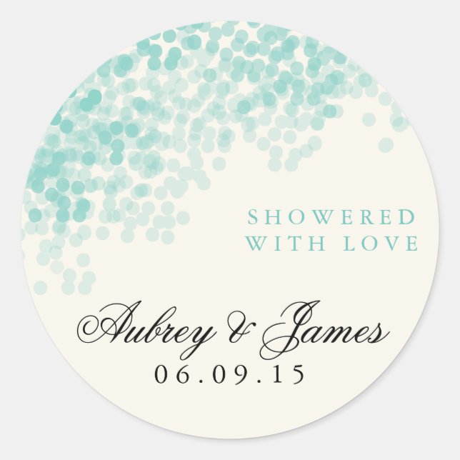 Teal Light Shower Wedding Favour Stickers (Front)