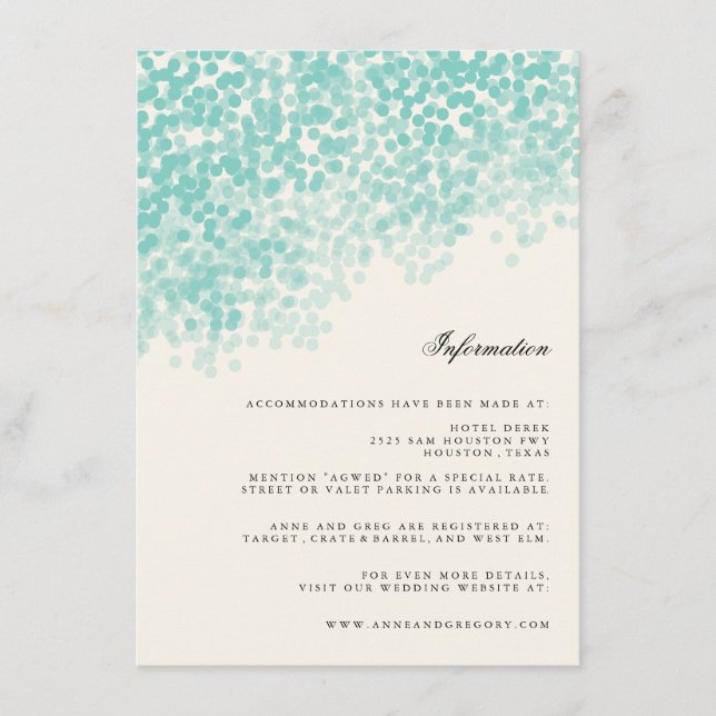 Teal Light Shower Wedding Information Insert Card (Front)