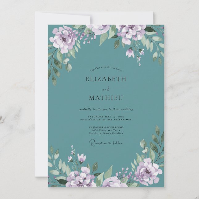Teal Lilac Leaf Wedding Invitation (Front)