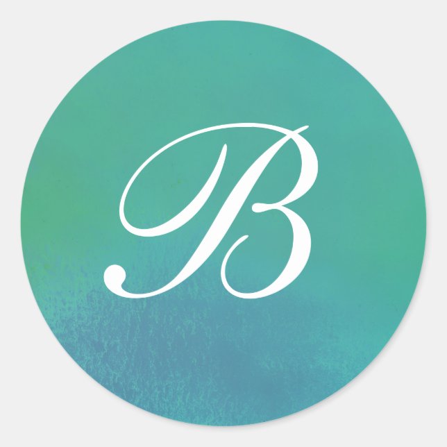 Teal Lime Blue Watercolor Monogram Sticker (Front)