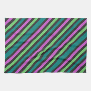 Teal, Lime Green, Hot Pink Glitter Striped Kitchen Towel