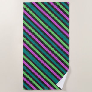 Teal, Lime Green, Hot Pink Glitter Striped STaylor Beach Towel