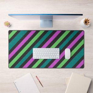 Teal, Lime Green, Hot Pink Glitter Striped STaylor Desk Mat