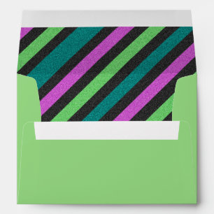 Teal, Lime Green, Hot Pink Glitter Striped STaylor Envelopes