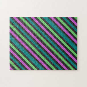 Teal, Lime Green, Hot Pink Glitter Striped STaylor Jigsaw Puzzle