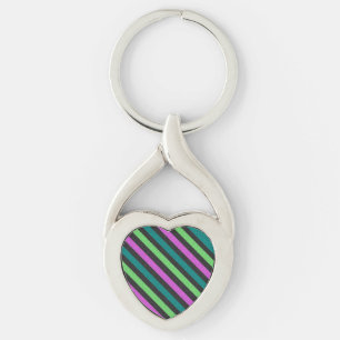 Teal, Lime Green, Hot Pink Glitter Striped STaylor Keychain
