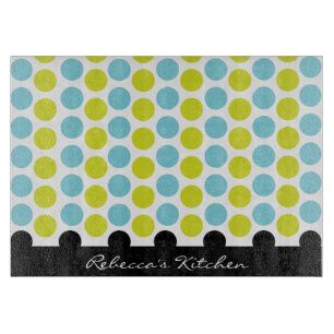 Teal & Lime Green Polka Dots Personalized Cutting Board