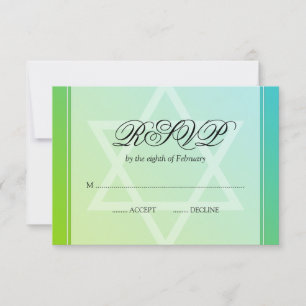 Teal Lime Green Star of David Bat Mitzvah RSVP