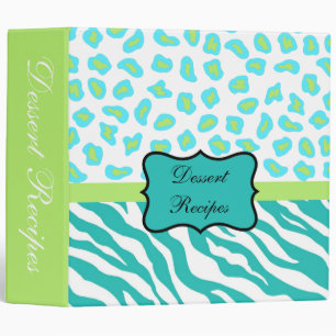 Teal Lime Green & White Zebra & Cheetah Skin Binder