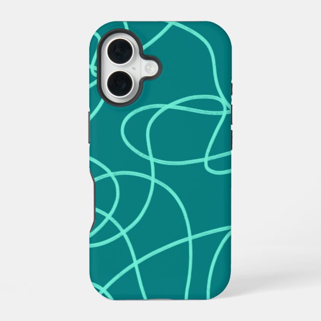 Teal Line Art  iPhone 16 Case (Back)