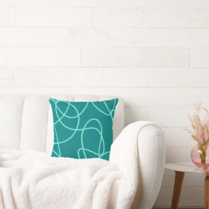 Teal Line Art  Throw Pillow