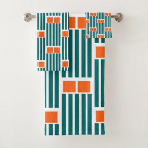 Teal Lines and Boxes Bath Towel Set
